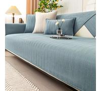 Gluhbirnen Herringbone Chenille Fabric Furniture Protector, Universal Non-Slip L Shape Couch Cover, Funny Sofa Cover, Protector for Dogs, Haze Blue, 70 * 150CM