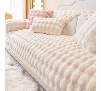 Gluhbirnen Rabbit Plush Sofa Cover 1 2 3 Seater, Funny Fuzzy Uk Sofa Cover, Non-Slip Sofa Slipcovers For Corner L Shape, Soft Thick Plush Sofa Cushion Covers, Milk White, 70 * 180CM