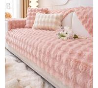 Gluhbirnen Sofa Couch Cover, Rabbit Plush Sofa Cover 1 2 3 Seater, Sofa Caver, Sofa Cover for Dogs, Funny Fuzzy Sofa Cover, Solid Color Anti-Slip Anti Scratch Couch Cover, Sakura Pink, 90 * 180CM