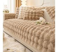Gluhbirnen Sofa Cover - Rabbit Plush 1 2 3 Seater, Funny Fuzzy Anti-Slip Anti Scratch Couch Cover for Dogs, Light Coffee, 110 * 180CM