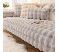 Gluhbirnen Sofa Cover - Rabbit Plush 1 2 3 Seater, Funny Fuzzy Anti-Slip Anti Scratch Couch Cover for Dogs, Light Gray, 70 * 180CM