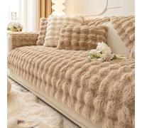 Gluhbirnen Thick Rabbit Plush Sofa Cover 1 2 3 Seater, Funny Fuzzy Sofa Cover, Warm Velvet Sofa Cushion Covers, Super Soft Faux Fur Sofa Slipcovers, Light Coffee, 90 * 160CM