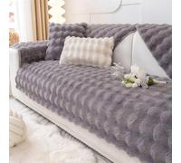 Gluhbirnen Thick Rabbit Plush Sofa Cover 1 2 3 Seater, Funny Fuzzy Sofa Cover, Warm Velvet Sofa Cushion Covers, Super Soft Faux Fur Sofa Slipcovers, Dark Gray, 90 * 210CM