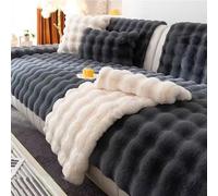 Gluhbirnen Thick Rabbit Plush Sofa Cover 1 2 3 Seater, Funny Fuzzy Sofa Cover, Warm Velvet Sofa Cushion Covers, Super Soft Faux Fur Sofa Slipcovers, Black Gray, 110 * 180CM