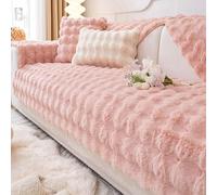 Gluhbirnen Thick Rabbit Plush Sofa Cover 1 2 3 Seater, Funny Fuzzy Sofa Cover, Warm Velvet Sofa Cushion Covers, Super Soft Faux Fur Sofa Slipcovers, Sakura Pink, 70 * 120CM