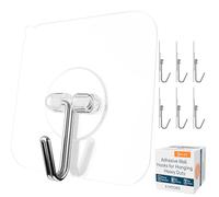 GLUIT Adhesive Hooks for Hanging Heavy Duty Wall Hooks 22 lbs Self Adhesive Hook Waterproof Transparent Hooks for Keys Bathroom Shower Outdoor Kitchen Door Home Improvement Sticky Hooks 6 Pack