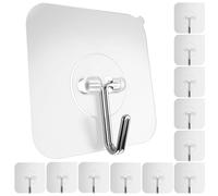 GLUIT Adhesive Hooks for Hanging Heavy Duty Wall Hooks 22 lbs Self Adhesive Sticky Hooks Waterproof Transparent Hooks for Keys Garage Outdoor Office Workshop Door Sticky Hook 12 Pack