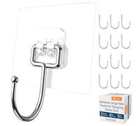 GLUIT Adhesive Large Wall Hooks for Hanging Heavy Duty 22 lbs Hooks for Walls No Damage, Towel Sticky Clear Hooks, Waterproof, Home, Bathroom, Kitchen, Office, and Outdoor 12 Pack