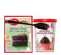 Gluten Free Baking Set - Betty Crocker Gluten Free Devil's Food Cake Mix 425g and Betty Crocker Chocolate Fudge Icing 400g Works With Lavarion Silicone Spatula - Coeliac friendly Baking Kit