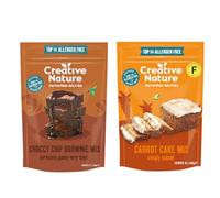 Gluten Free Cake Mix | Creative Nature Vegan Carrot Cake Mix + Brownie Mix | Nut Free, Dairy Free Baking Mixes | Top 14 Allergen Free | 2 Pack