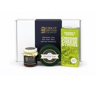 Gluten Free Hamper for one with Cradoc's Cheddar Cheese and Chives Crackers (80g), Meadow Sage Cheddar (200g) & Great British Trading Chutney from GREAT BRITISH TRADING LIMITED