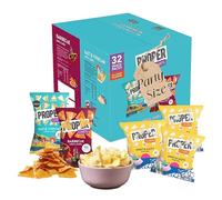 Gluten Free Lentil Crisps Multipack - Box of 32 Vegan Lentil Chips BBQ & Salt Vinegar Low Calorie Snacks with EXTRA 3 x 14g Sweet & Salty Popcorn Bags. Healthy Snacks for Lunch Box, Movie Night