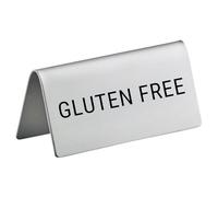 Gluten Free Stainless Steel Metal Table Tent Sign - 3" x 1-1/2" - Table Top Setting for Restaurants, Catering Businesses, Business. Great for Wedding, Banquet, Buffet, Party, Events. To Label Food
