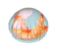 Glutton Shrimps Print Bath Hair Cap Double Layer Shower Cap For Women And Men Reusable Lightweight Soft