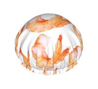 Glutton Shrimps Print Reusable Double Layer Shower Hat Elastic Band Design, Fits Most Head Sizes