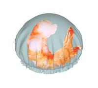 Glutton Shrimps Print Shower Cap For Women Men Reusable Lightweight Soft Bath Hair Cap With Elastic Band
