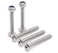 Glvaner (15 Sets) M6-1.0 x 60mm Stainless Steel (304) Flat Round Head Machine Screws and M6-1.0 Hex Locknuts with Blue Nylon Insert Furniture Table Shelf Screw Hardware Assortment