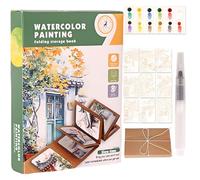 Glvomazty Watercolours with Brushes, 12 Colour Pocket Watercolour Set, 9 Pages Colouring Books for Adults, Foldable for Storing Colouring Books - Ideal for Travel & Beginners Watercolour Painting