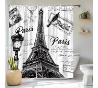 GLWDMB 1 Piece 120x180CM Paris The Eiffel Tower Illustration Printed Shower Curtain With Hook, Polyester, for Windows And Walls, Bathtub, Bathroom, Machine Washable, All Season Universal