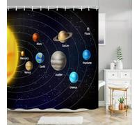 GLWDMB 1 Piece 180x220CM Solar System with Planets Orbiting the Sun Printed Shower Curtain With Hook, Polyester, for Windows And Walls, Bathtub, Bathroom, Machine Washable, All Season Universal