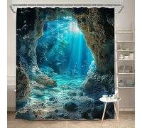 GLWDMB 1 Piece 90x180CM Underwater Cave Entrance Printed Shower Curtain With Hook, Polyester, for Windows And Walls, Bathtub, Bathroom, Machine Washable, All Season Universal
