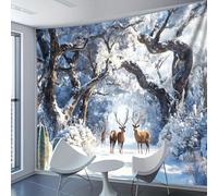 GLWDMB 1 Piece|Snowy Landscape and Deer Tapestry Wall Hanging, Polyester Tapestries, for Bedroom, Office, Dorm, Party Decor, with Installation Package|150x100CM