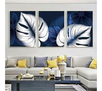 GLWDMB 3 Pieces 60x80cm Abstract Blue and White Plant Leaf Wall Painting Set, Canvas Prints and Posters, Wall Pictures for Living Room Bedroom(without frame)