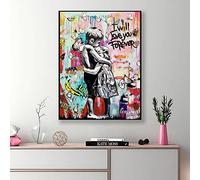GLWDMB Banksy Wall Art I Will Love You Forever Poster Art Graffiti Canvas Painting Street Pop Art Prints for Home Decor - Framed, 1 Piece
