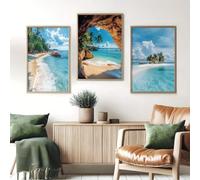 GLWDMB Beach and Island Tropical Scenery Wall Painting Set, Canvas Prints and Posters, Wall Pictures for Living Room Bedroom(with inner frame)