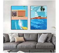 GLWDMB Canvas Prints, David Hockney Canvas Painting Larger Splash Pool Posters and Prints Wall Art Picture - Framed, 2 Pieces