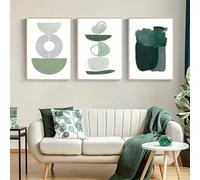 GLWDMB Green Abstract Geometry Line Wall Painting Set, Canvas Prints and Posters, Wall Pictures for Living Room Bedroom(with inner frame)