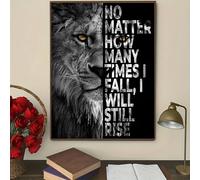 GLWDMB Motivational Canvas Wall Art, No Matter How Many Times I Fall, I Will Still Rise Lion Quote Decor Pictures, Posters and Prints, Wall Painting for Living Room Bedroom(with inner frame)