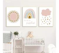 GLWDMB Nordic Sun and Cloud Posters, Nursery Art Print for Baby Kids Room Decor, Rainbow Canvas Painting(with inner frame)