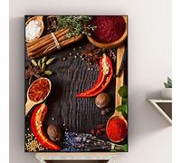GLWDMB Seasonings Canvas Painting, Art Posters Prints White Chilli and Pepper Art Pictures for Kitchen Decor Unframed, 1 Piece