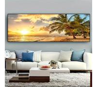 GLWDMB Tropical Beach and Sunset Canvas Wall Art, Large Palm Tree and Ocean View Canvas Prints and Posters, Wall Pictures for Living Room Bedroom(without frame)