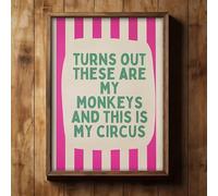 GLWDME 1 Piece 50x70cm Turns Out These Are My Monkeys and This Is My Circus Stripes Humorous Canvas Wall Art, Bedroom Pictures, Posters and Prints, Wall Painting for Living Room(with Inner frame)