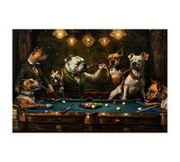 GLWDME 1 Piece 60x80cm Funny Dogs Playing Pool and Billiards Scene Prints and Posters, Canvas Art Painting Set, Wall Pictures for Living Room, Bedroom, Bathroom(without Frame, Just Poster)