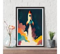 GLWDME 1 Piece 60x80cm Rocket Launch Canvas Wall Art, Colorful Spaceship Children Room Pictures, Posters and Prints, Wall Painting for Living Room（without frame）