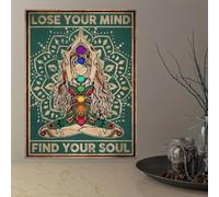 GLWDME 1 Piece 60x80cm Vintage Gyspy Girl Yoga Pose Canvas Wall Art, Bedroom Pictures, Lose Your Mind, Find Your Soul Retro Posters and Prints, Wall Painting for Living Room（with Inner frame）