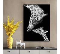 GLWDME Black and White Canvas Wall Art Giraffe Mother and Child Paintings Posters and Prints Animals Funny Art Pictures Decor Unframed, 1 Piece