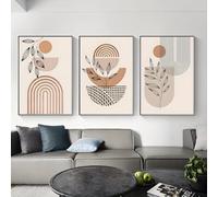 GLWDME Bohemian Wall Art Decor, Mid-Century Rainbow and Plant Abstract Canvas Prints and Posters, Wall Pictures for Living Room Bedroom(with Inner frame)