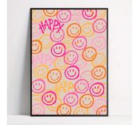 GLWDME Cartoon Happy Smile Face Canvas Wall Art, Bedroom Pictures, Posters and Prints, Wall Painting for Living Room(with Inner frame)
