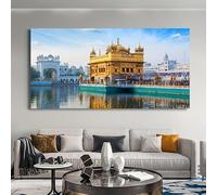 GLWDME Exotic Landscape, Amritsar Golden Temple Canvas Wall Art, Sikh Religious Architecture Posters and Prints, Wall Painting for Living Room（with Inner frame）