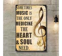 GLWDME Inspirational Musical Note Canvas Wall Art, Sometimes Music is the Only Medicine Quote Posters and Prints, Vintage Wall Pictures for Living Room(with Inner frame)