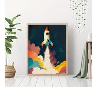 GLWDME Rocket Launch Canvas Wall Art, Colorful Spaceship Children Room Pictures, Posters and Prints, Wall Painting for Living Room(with Inner frame)