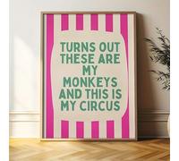 GLWDME Turns Out These Are My Monkeys and This Is My Circus Stripes Humorous Canvas Wall Art, Bedroom Pictures, Posters and Prints, Wall Painting for Living Room(with Inner frame)