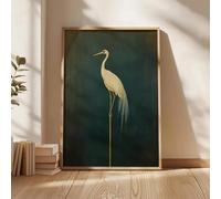 GLWDME Vintage Japanese Crane Canvas Wall Art, Minimalist Bird Bedroom Pictures, Posters and Prints, Wall Painting for Living Room（with Inner frame）