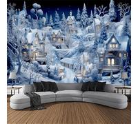 GLWDMH 150x100CM 3D Christmas Town Snow Scene Wall Tapestry, Winter Wonderland Backdrop, New Year Wall Hanging Decor for Living Room