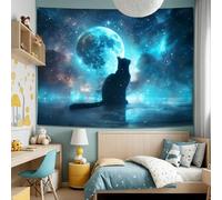 GLWDMH 150x100CM Black Cat and Cosmic Moon Wall Tapestry, Polyester Wall Hanging, for Bedroom, Office, Dorm, Party Decor, with Installation Package