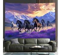 GLWDMH 150x100CM Purple Style Wild Horses Galloping across the Prairie Tapestry, Polyester Wall Hanging, for Bedroom, Office, Dorm, Party Decor, with Installation Package